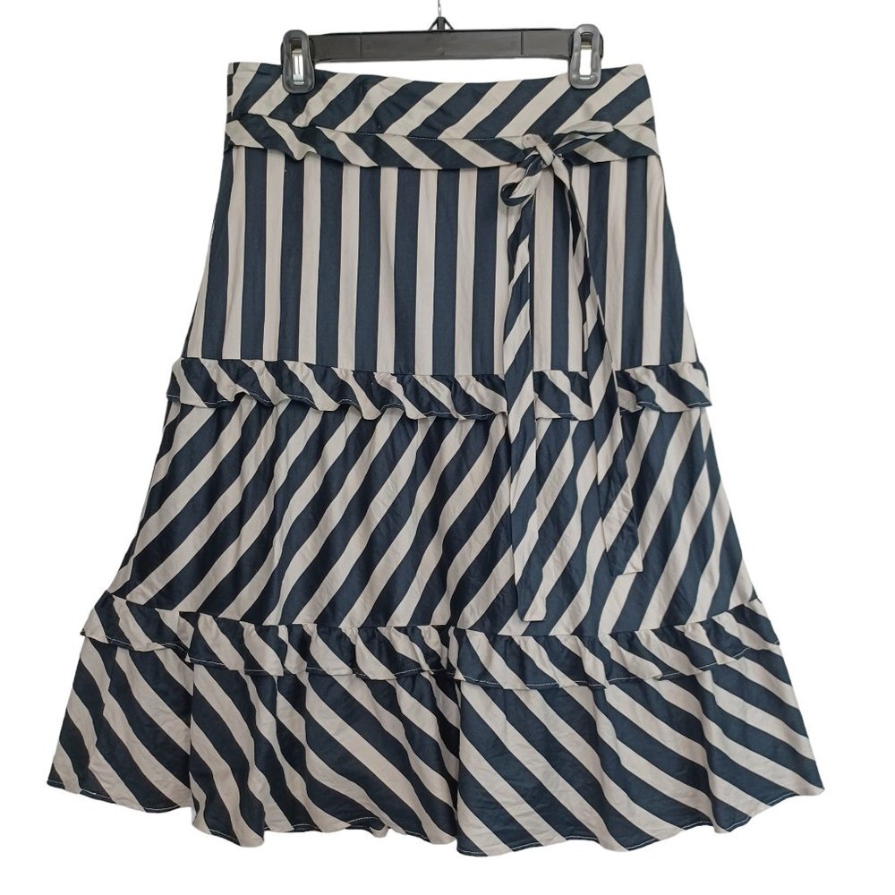 Michael Kors Stripe Ruffle Tier Skirt Black Cream Size 6